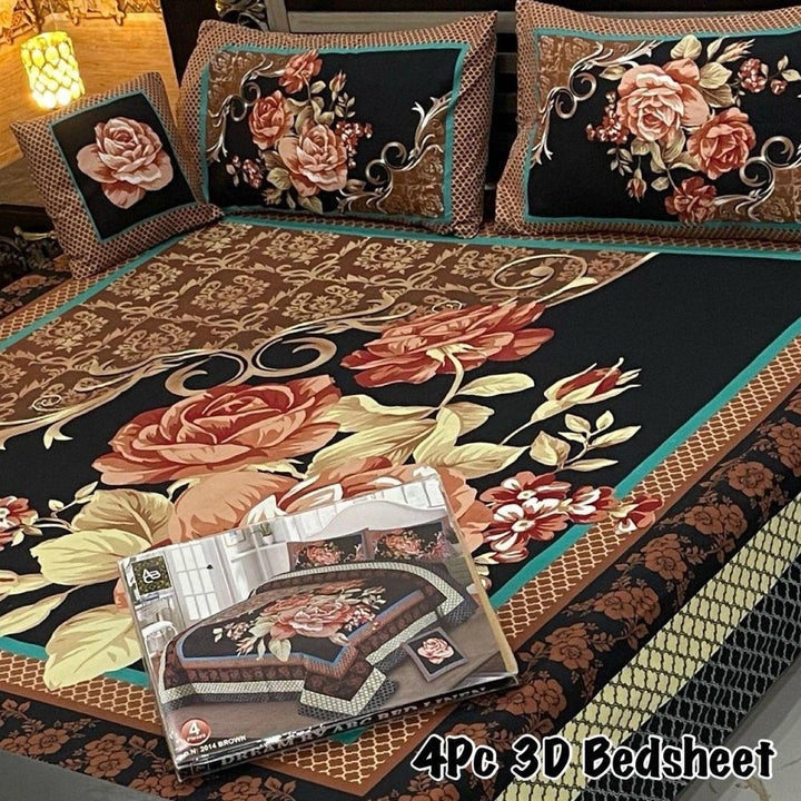04 Pcs Crystal Cotton printed Double Bedsheet