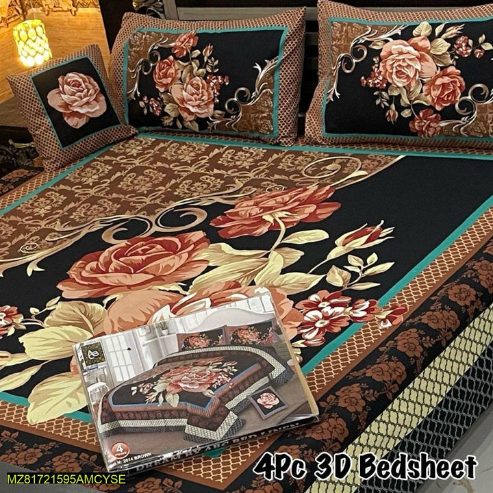 04 Pcs Crystal Cotton printed Double Bedsheet